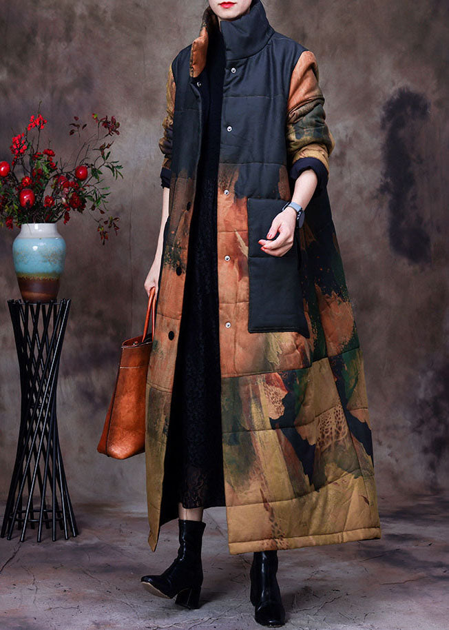 Boho Black Stand Collar Print Woolen Parka Winter - Down Jackets - DYAVOR®