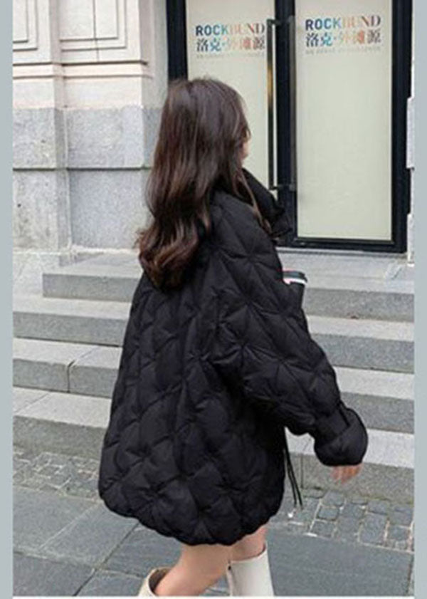 Boho Black Stand Collar Zip Up Embroideried Duck Down Jackets Winter - Down Jackets - DYAVOR®