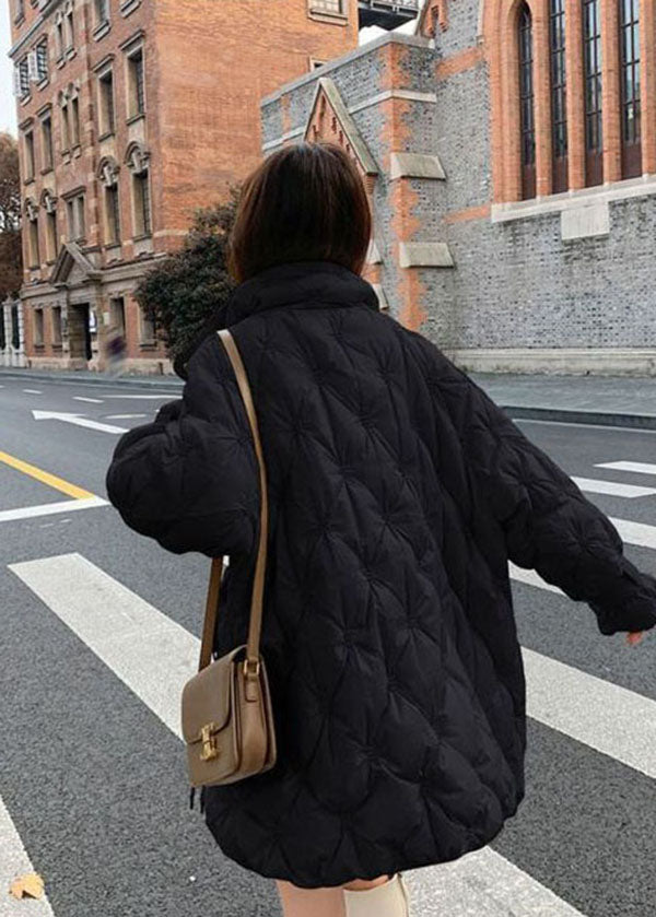Boho Black Stand Collar Zip Up Embroideried Duck Down Jackets Winter - Down Jackets - DYAVOR®