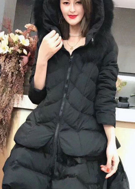 Boho Black zippered Fox collar Casual Winter Duck Down Winter Coats - Down Jackets - DYAVOR®
