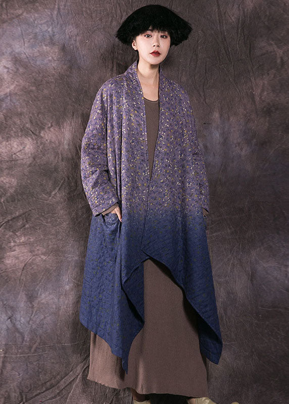 Boho Blue Print Pockets Fine Cotton Filled Winter wrap coat - Down Jackets - DYAVOR®