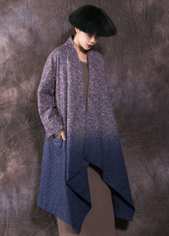 Boho Blue Print Pockets Fine Cotton Filled Winter wrap coat - Down Jackets - DYAVOR®