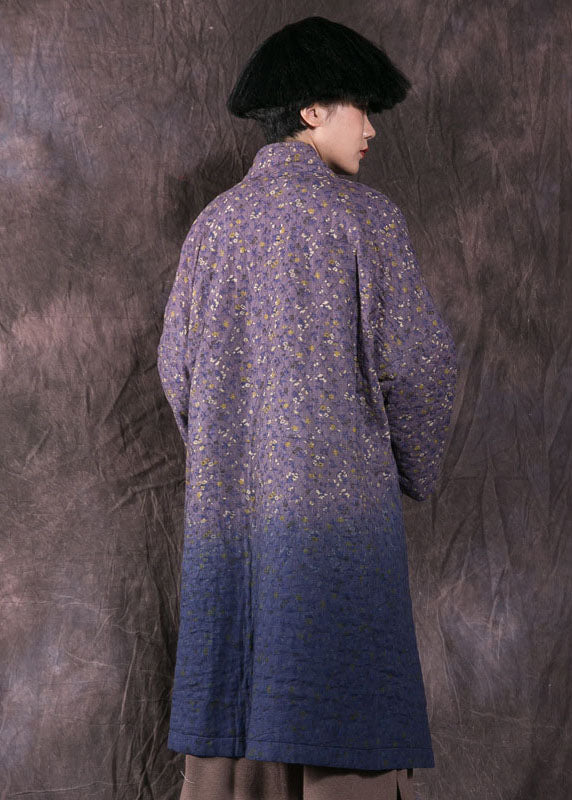 Boho Blue Print Pockets Fine Cotton Filled Winter wrap coat - Down Jackets - DYAVOR®