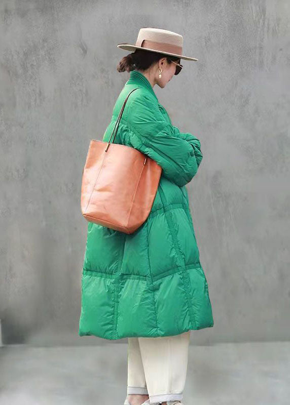 Boho Green V Neck Solid Thick Duck Down Down Jacket Winter - Down Jackets - DYAVOR®