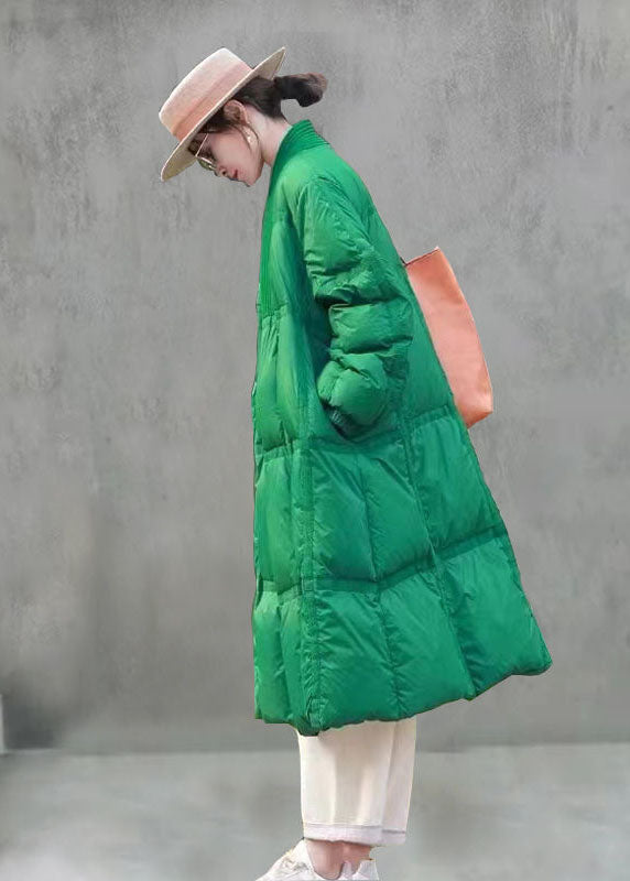 Boho Green V Neck Solid Thick Duck Down Down Jacket Winter - Down Jackets - DYAVOR®