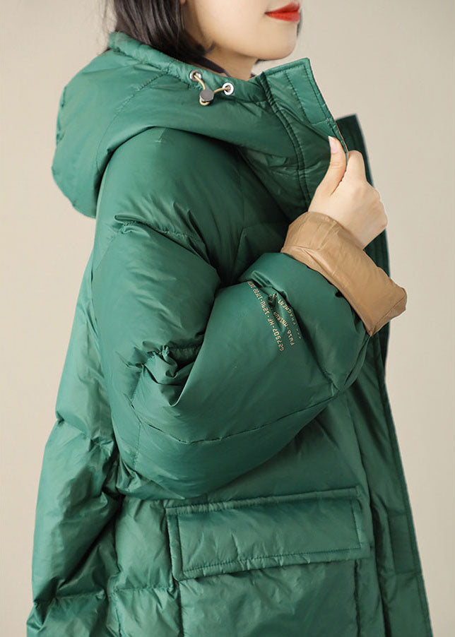 Boho Green zippered Graphic Loose Winter Duck Down Puffer - Down Jackets - DYAVOR®