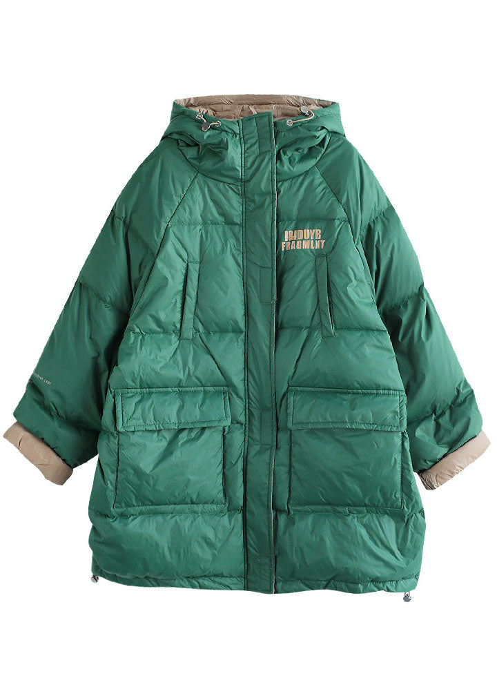 Boho Green zippered Graphic Loose Winter Duck Down Puffer - Down Jackets - DYAVOR®