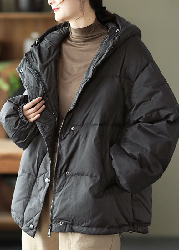 Boho Khaki hooded zippered Pockets Loose Winter Down Coat - Down Jackets - DYAVOR®