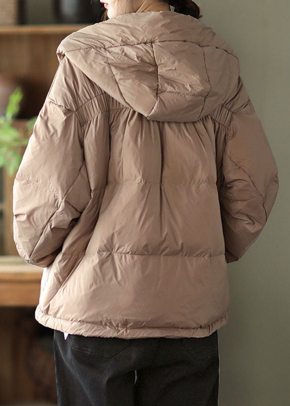 Boho Khaki hooded zippered Pockets Loose Winter Down Coat - Down Jackets - DYAVOR®