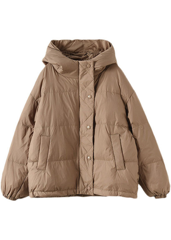 Boho Khaki hooded zippered Pockets Loose Winter Down Coat - Down Jackets - DYAVOR®