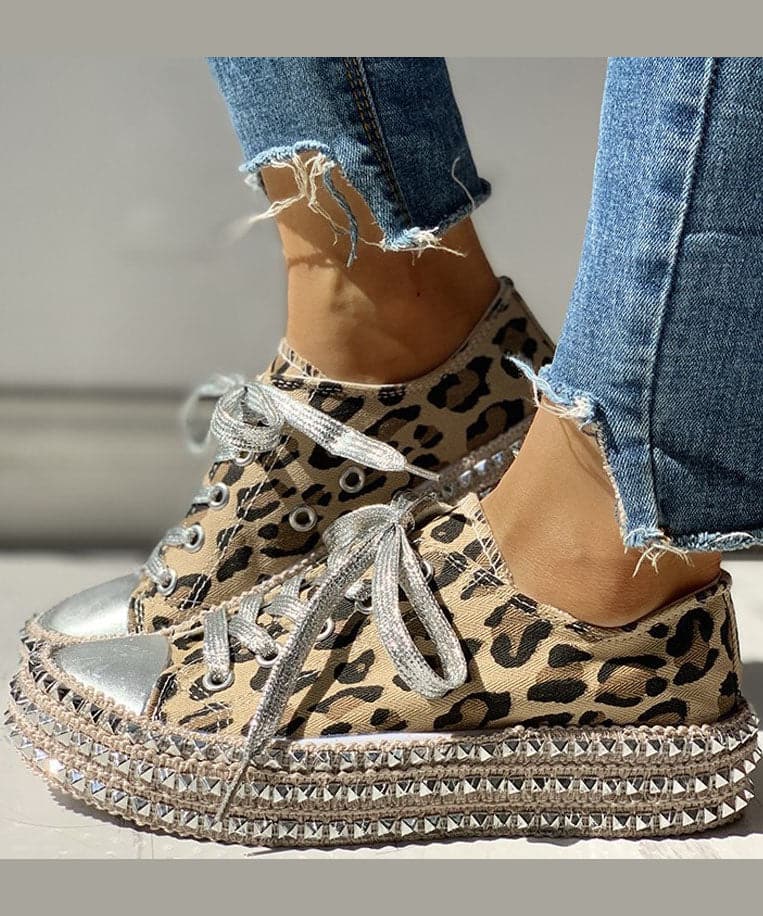 Boho Leopard Print Splicing Flat Shoes For Women Cotton Fabric - Flats Shoes - DYAVOR®