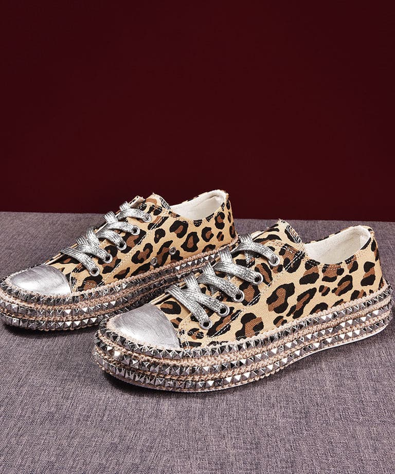 Boho Leopard Print Splicing Flat Shoes For Women Cotton Fabric - Flats Shoes - DYAVOR®