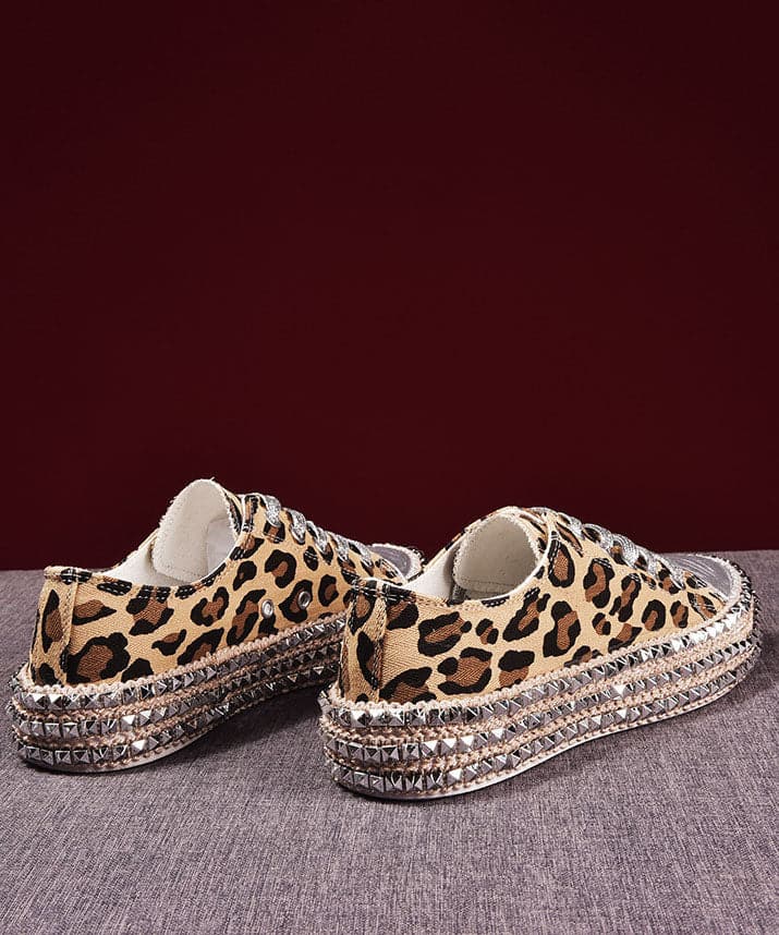 Boho Leopard Print Splicing Flat Shoes For Women Cotton Fabric - Flats Shoes - DYAVOR®