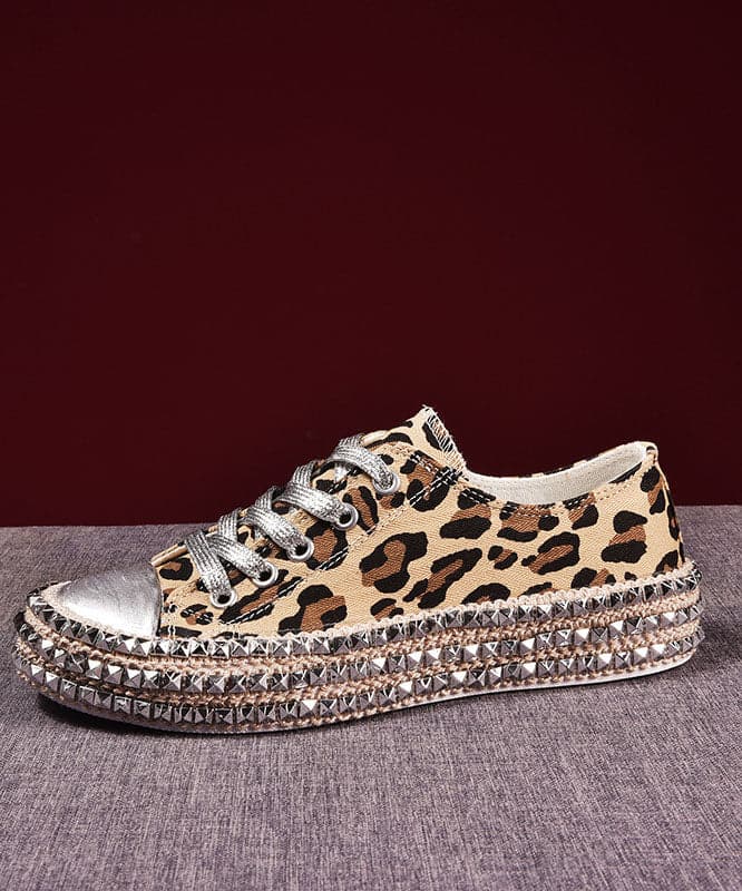 Boho Leopard Print Splicing Flat Shoes For Women Cotton Fabric - Flats Shoes - DYAVOR®