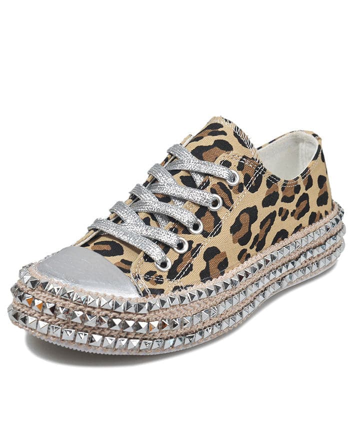 Boho Leopard Print Splicing Flat Shoes For Women Cotton Fabric - Flats Shoes - DYAVOR®