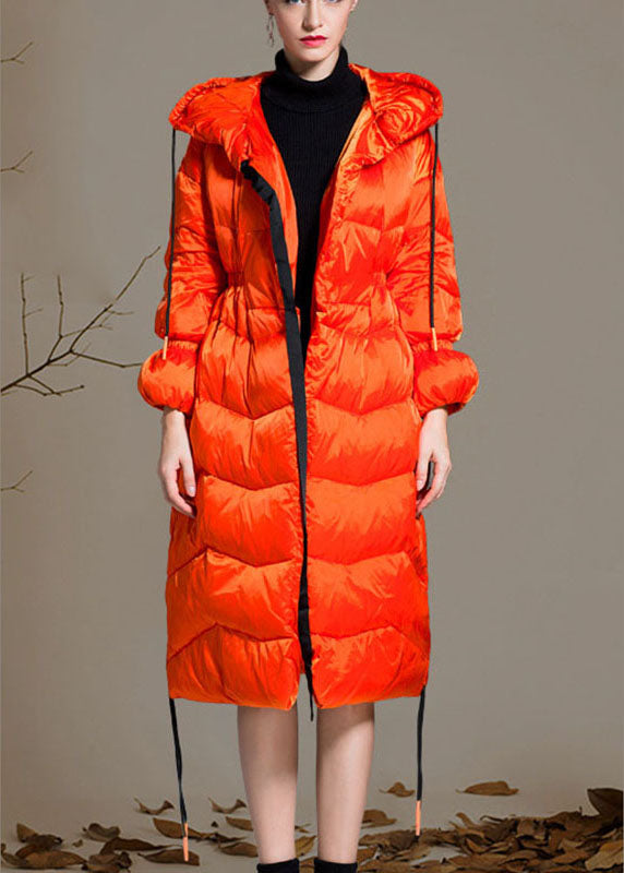 Boho Orange Loose Thick zippered Winter Duck Down Jacket In - Down Jackets - DYAVOR®