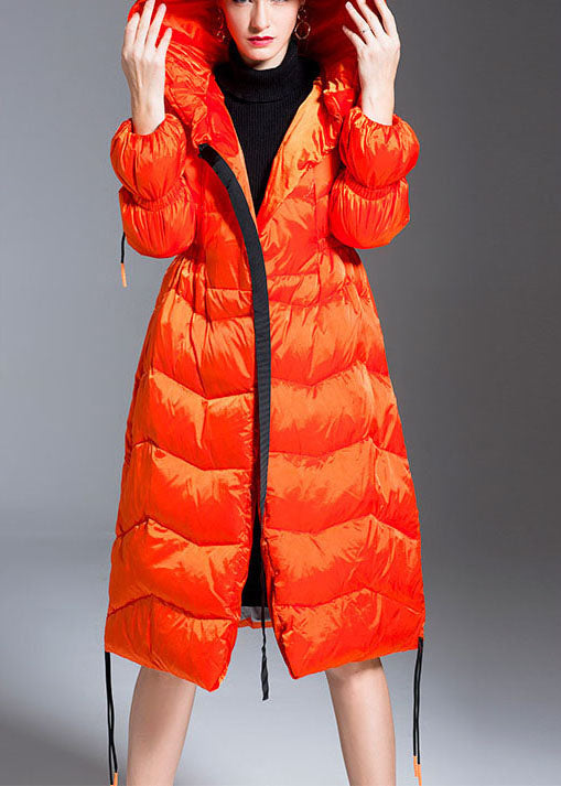 Boho Orange Loose Thick zippered Winter Duck Down Jacket In - Down Jackets - DYAVOR®