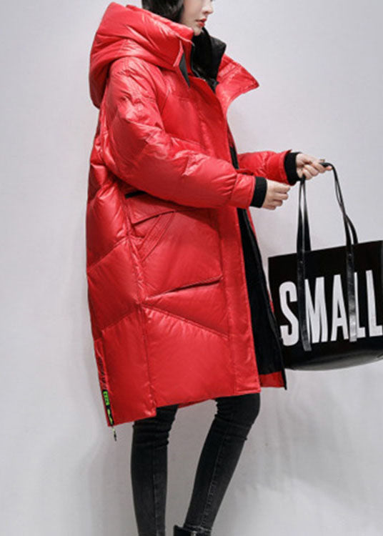 Boho Red Loose fashion Pockets Winter Duck Down Coat - Down Jackets - DYAVOR®