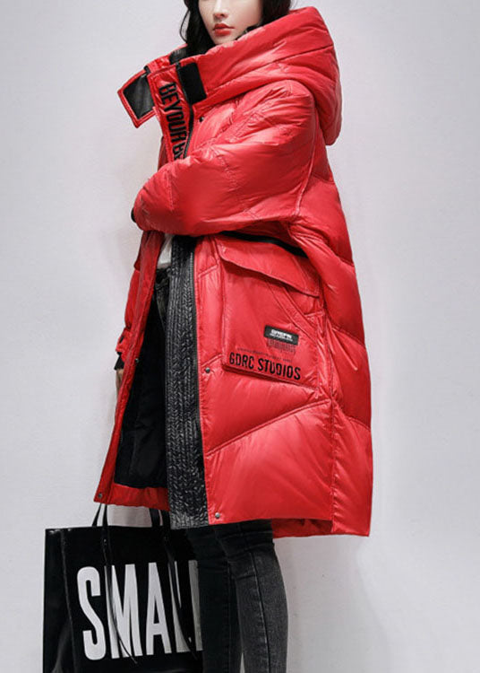 Boho Red Loose fashion Pockets Winter Duck Down Coat - Down Jackets - DYAVOR®