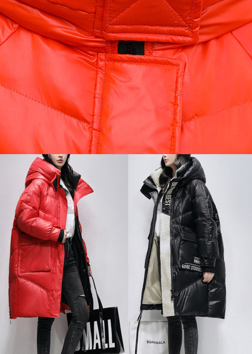 Boho Red Loose fashion Pockets Winter Duck Down Coat - Down Jackets - DYAVOR®