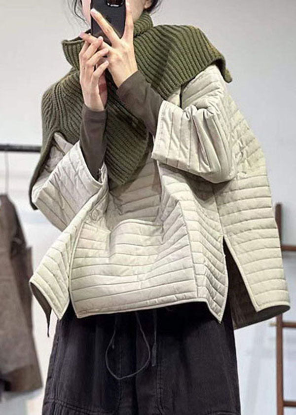 Boutique Apricot Oversized Striped Fine Cotton Filled Parka Jacket Winter - Down Jackets - DYAVOR®
