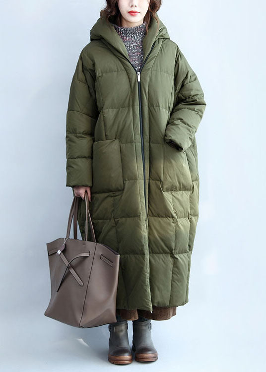 Boutique Army Green Hooded Zippered Pockets Duck Down Puffer Coat Winter - Down Jackets - DYAVOR®