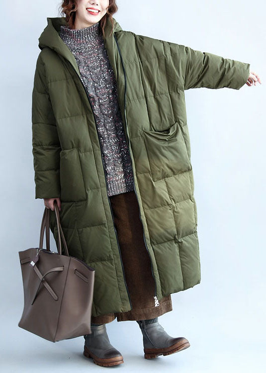 Boutique Army Green Hooded Zippered Pockets Duck Down Puffer Coat Winter - Down Jackets - DYAVOR®