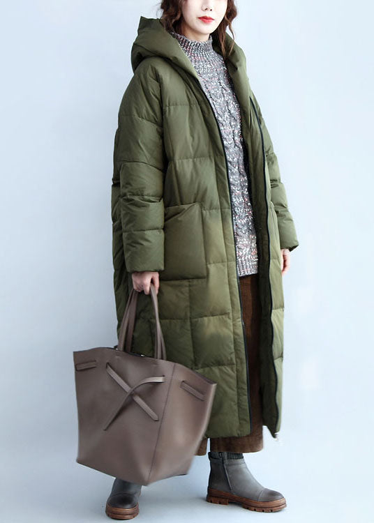 Boutique Army Green Hooded Zippered Pockets Duck Down Puffer Coat Winter - Down Jackets - DYAVOR®