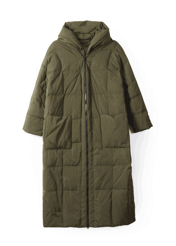 Boutique Army Green Hooded Zippered Pockets Duck Down Puffer Coat Winter - Down Jackets - DYAVOR®