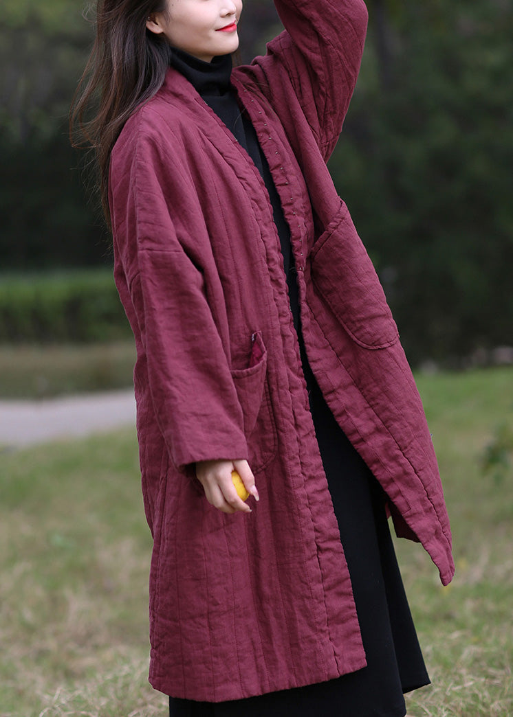 Boutique Bean Paste Colour V Neck Warm Fleece Parka Winter - Down Jackets - DYAVOR®