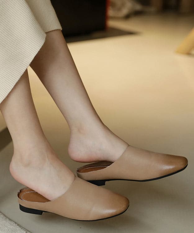 Boutique Beige Cowhide Leather Upper Slide Sandals For Women - Slide Sandals - DYAVOR®