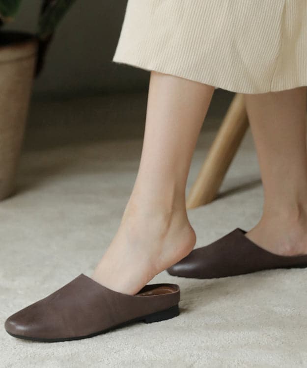 Boutique Beige Cowhide Leather Upper Slide Sandals For Women - Slide Sandals - DYAVOR®