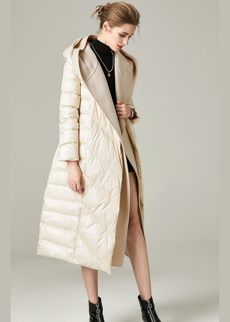 Boutique Beige Hooded Patchwork Duck Down Down Fake Two Piece Coats Winter - Down Jackets - DYAVOR®