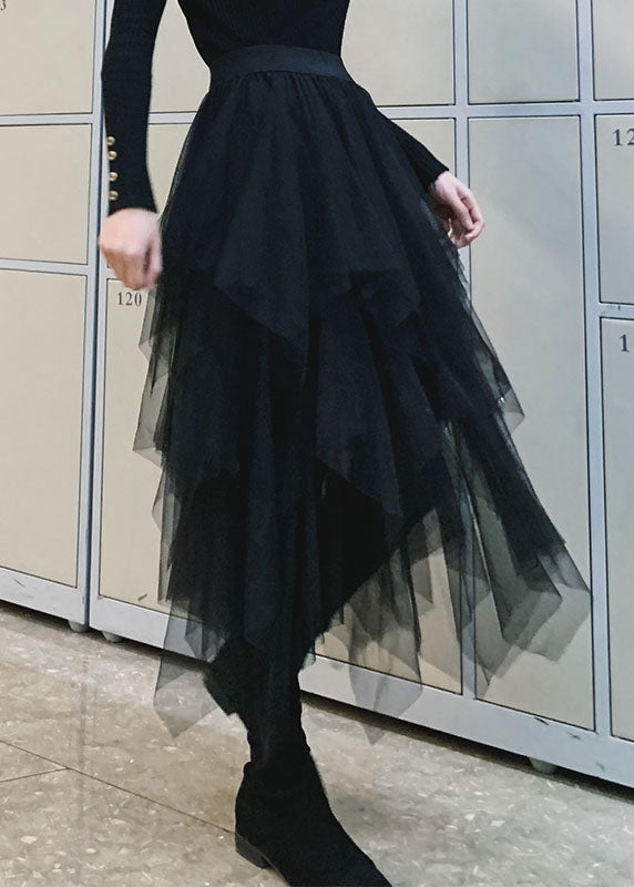 Boutique Black Asymmetrical fashion tulle Skirts Spring - Skirts - DYAVOR®