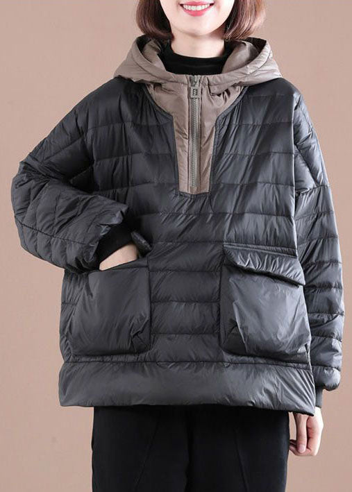 Boutique Black Hooded Patchwork Fine Cotton Filled Sweatshirts Top Winter - Down Jackets - DYAVOR®