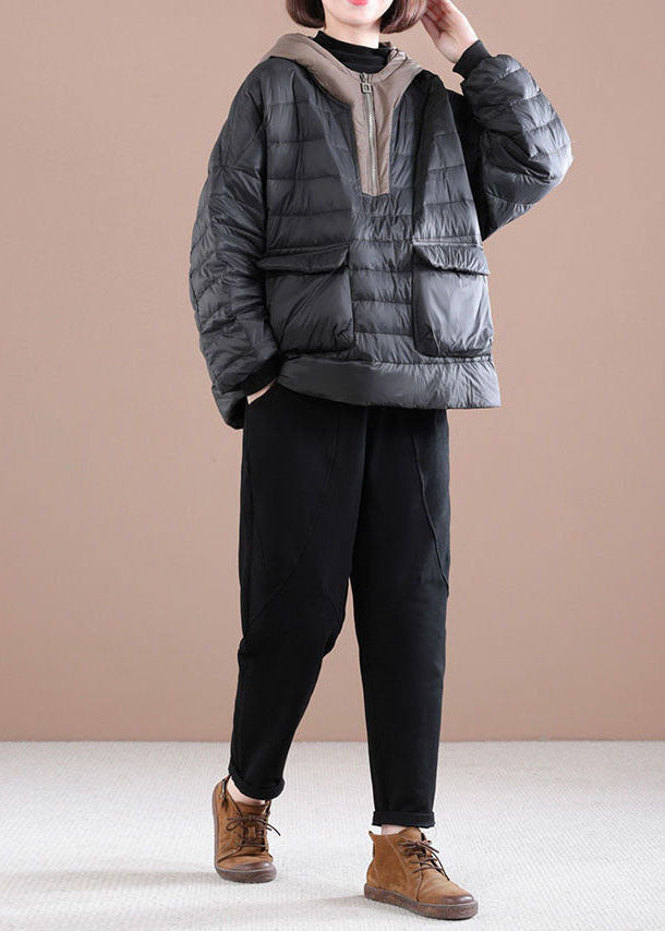 Boutique Black Hooded Patchwork Fine Cotton Filled Sweatshirts Top Winter - Down Jackets - DYAVOR®