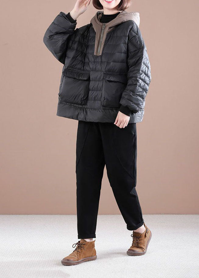 Boutique Black Hooded Patchwork Fine Cotton Filled Sweatshirts Top Winter - Down Jackets - DYAVOR®