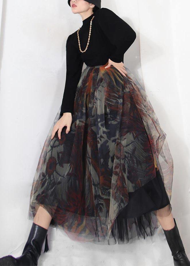 Boutique Black Print asymmetrical design Tiered Skirt Summer - Skirts - DYAVOR®