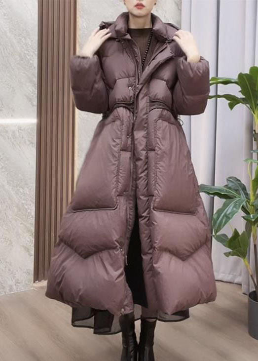 Boutique Black Stand Collar Hooded Drawstring Pockets Duck Down Cinch Coats Winter - Down Jackets - DYAVOR®