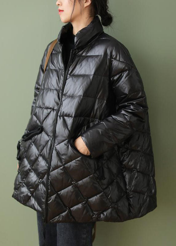 Boutique Black Zip Up Drawstring Fine Cotton Filled Parka Jacket Winter - Down Jackets - DYAVOR®