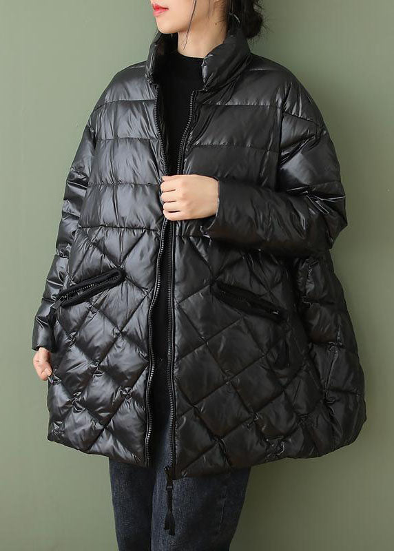 Boutique Black Zip Up Drawstring Fine Cotton Filled Parka Jacket Winter - Down Jackets - DYAVOR®
