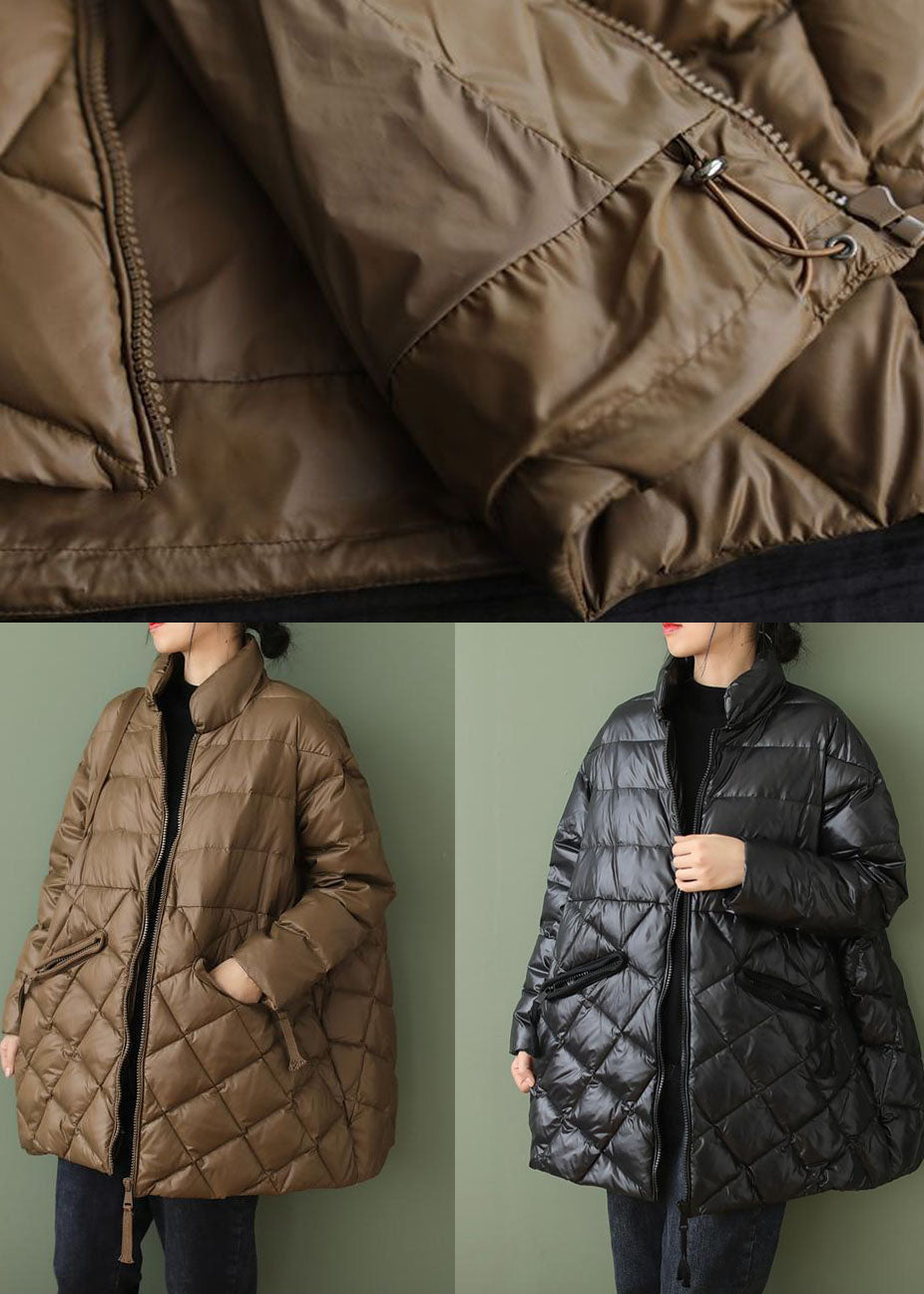 Boutique Black Zip Up Drawstring Fine Cotton Filled Parka Jacket Winter - Down Jackets - DYAVOR®