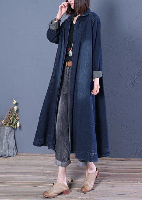 Boutique Blue Peter Pan Collar Patchwork denim trench coats Spring - Coats - DYAVOR®
