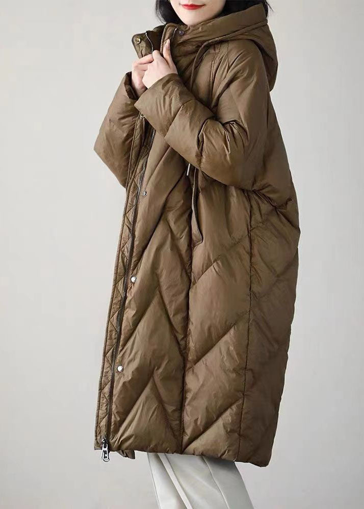 Boutique Chocolate Hooded Drawstring Pockets Duck Down Puffer Jacket Winter - Down Jackets - DYAVOR®