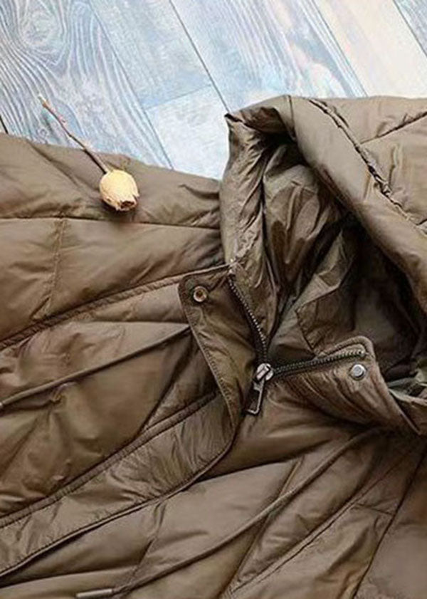 Boutique Chocolate Hooded Drawstring Pockets Duck Down Puffer Jacket Winter - Down Jackets - DYAVOR®