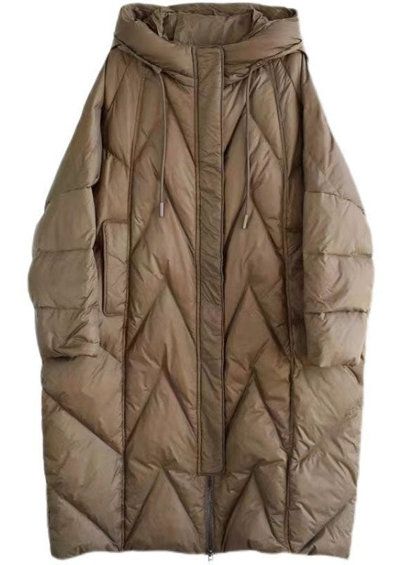 Boutique Chocolate Hooded Drawstring Pockets Duck Down Puffer Jacket Winter - Down Jackets - DYAVOR®