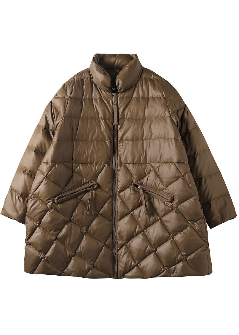 Boutique Chocolate zippered Pockets Loose Winter Down Coat - Down Jackets - DYAVOR®
