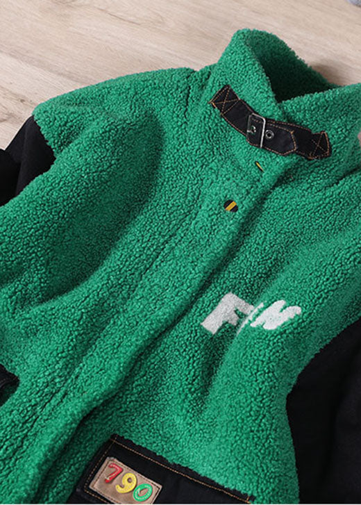 Boutique Green Embroideried denim Patchwork Faux Fur Jackets Winter - Down Jackets - DYAVOR®