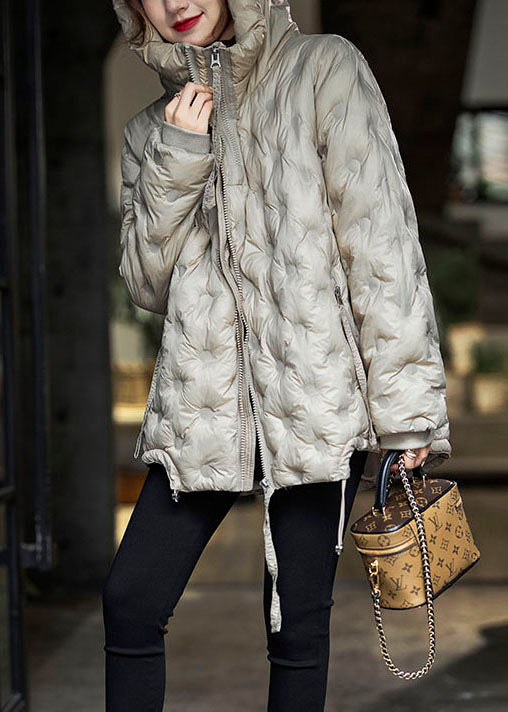 Boutique Khaki Hooded Drawstring Zippered Duck Down Puffer Jacket In Winter - Down Jackets - DYAVOR®