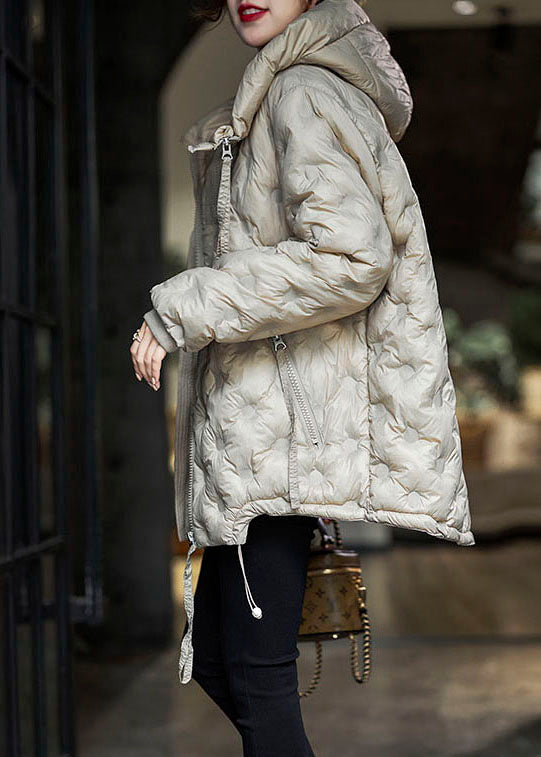 Boutique Khaki Hooded Drawstring Zippered Duck Down Puffer Jacket In Winter - Down Jackets - DYAVOR®